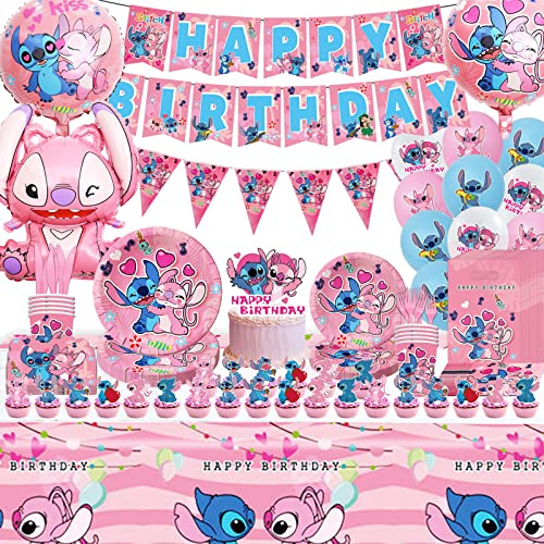 139 Stück Geburtstag Deko, Kinder Geburtstagdeko,Mädche Birthday Decorations Set mit Teller,Banner,Servietten,Luftballons,Cake Topper,Einladungskarte,Folienballon
