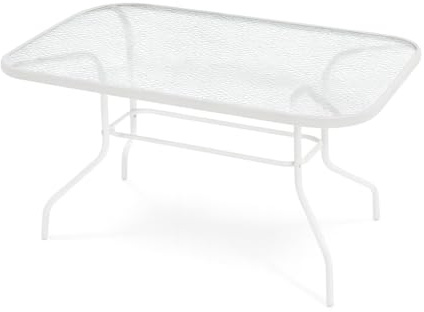MAT-COMPANY Gartentisch Glastisch 120x70 cm Gartentisch mit Sicherheitsglas und Metallgestell Esstisch Garten Tisch Terrasse Balkon Weiß