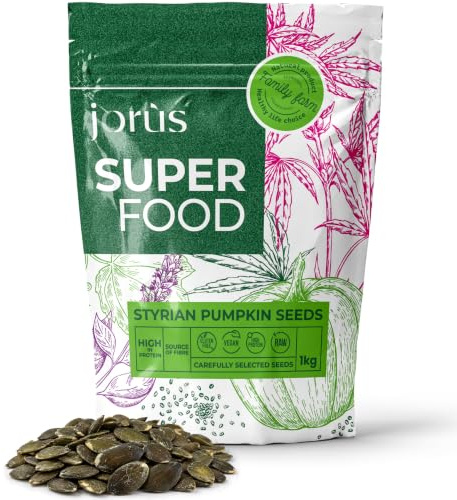Jorus Graines de Courge de Styrie 1kg, Crues, 36g Protéines | Graines de courge de Styrie crues, décortiquées, non salées, qualité AAA, 36g protéines