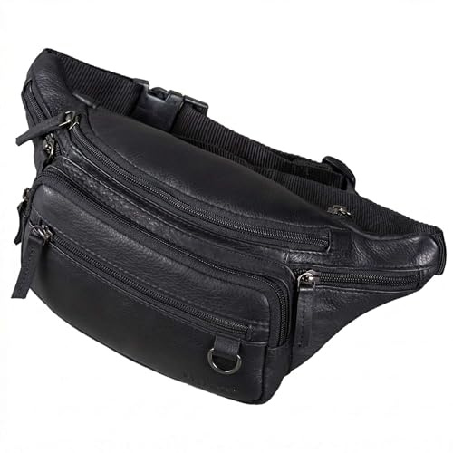 STILORD Robin Premium Bauchtasche Herren Leder Vintage Gürteltasche Echtleder Hüfttasche Crossbody Umhängetasche mit 6 Reißverschlussfächer für Smartphone Festival Reise Farbe:Obsidian schwarz