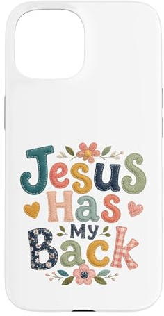 Hülle für iPhone 15 Aufgenähtes Motiv „Jesus hat Meinen Rücken“, christlicher Glaube