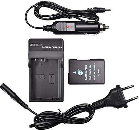 DSTE Rechargeable Batterie et DC111E Voyage Chargeur pour Nikon EN-EL14 EN-EL14A DF D3100 D3200 D3300 D3400 D3500 D5100 D5200 D5300 D5500 P7000 P7100 P7200 P7700 P7800