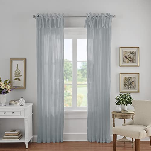 Elrene Home Fashions Crushed Semi-Sheer Adjustable Tie Top Single Panel Window Curtain Drape, 52 x 95 (1, Soft Blue