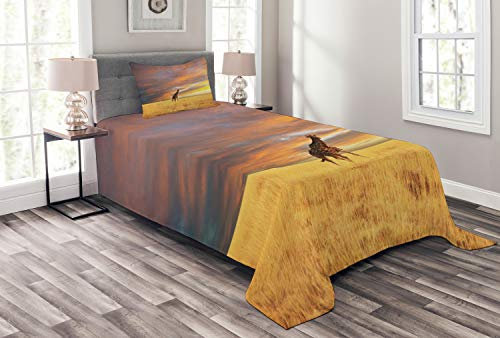ABAKUHAUS Giraffe Tagesdecke Set, African Wildlife, Set mit Kissenbezug luftdurchlässig, für Einzelbetten 170 x 220 cm, Gelb Pfirsich