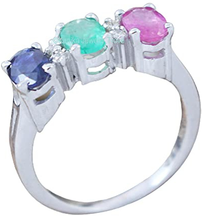 Emerald, Ruby, Sapphire, Diamond Sterling Silver Ring
