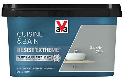 V33 Peinture multi-supports monocouche Cuisine & Bain Resist'Extrême® Satin, Gris Beton, 2L
