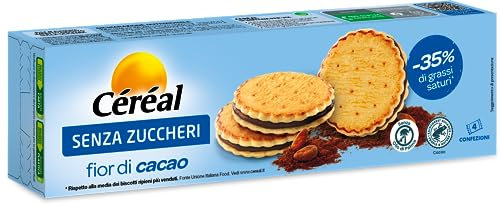 Céréal Biscotti SENZA ZUCCHERI, Fior di Cacao merendine dolci senza zuccheri, 185 g