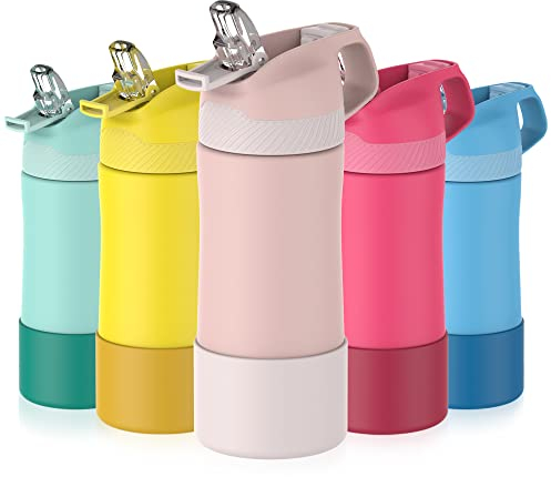 FEIJIAN Trinkflasche Kinder Edelstahl mit Strohhalm Auslaufsicher - 350ML/400ML BPA-frei Thermo Flasche, 1-Klick-Öffnung Wasserflasche für Schule, Kindergarten