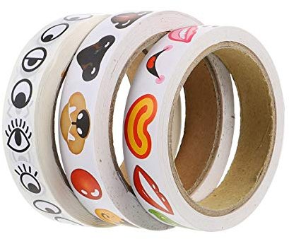 Toyvian Auge Nase Mund Aufkleber Cartoon Etiketten für Kunsthandwerk DIY Sammelalbum Wasserflasche Dekoration 3 Rollen