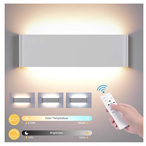 applique da parete interno, con telecomando, 20 W, 1800 lm, dimmerabile, 2700 K-6500 K, CCT, regolabile e luminosa, illuminazione da parete con modalità luce notturna, per camera da letto, corridoio