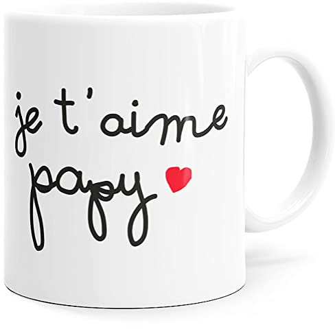 Mug Je T’aime, Papy Idée Cadeau Original Amour Imprimé en France pour Fête Grand-Père, Futur papi, Anniversaire Noël ou juste pour le Plaisir. Dino Mugs le Sourire et Humour dès le Réveil.