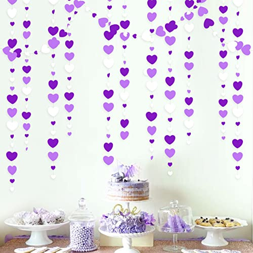 Girlande in Herzform, lila und weiß, 150 m, Lavendel, zum Aufhängen, Papierschlangen, Banner für Jahrestag, Muttertag, Geburtstag, Verlobung, Hochzeit, Baby, Brautparty, Party, Dekoration