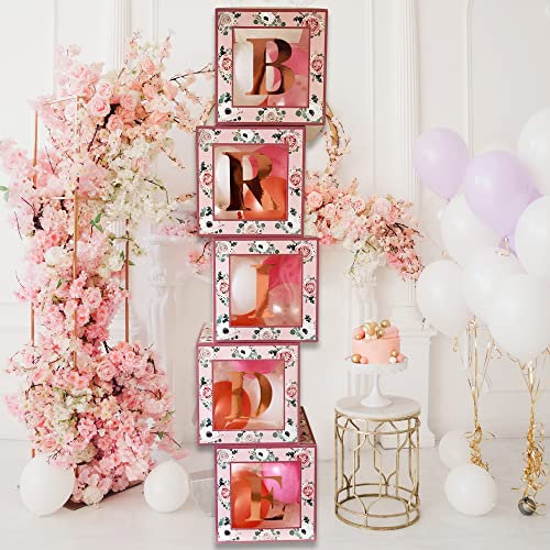 Hen Party Accessories Bridal Shower Decorations Bride to Be Groom Rose Gold Foil Letters Pink Floral Balloon Boxes Balloon Block Box Decoration Supplies Blocks Engagement Wedding Bachelorette