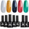 TOMICCA Gel Nail Polish, 7Pcs Christmas Gel Nail Polish Set with Base & No Wipe Top Coat, Glitter Silvery Gold Black Red Green Soak Off UV/LED, Winter Nail Varnish Manicure Set Home Salon, 8ml
