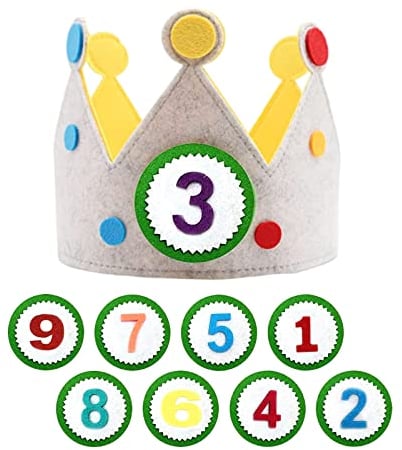 HXHWKEN Cumpleaños Sombrero Corona de Tela Fieltro Corona de cumpleaños para niños Para Fiesta con números Intercambiables de 0-9