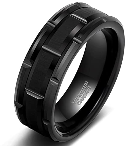 Zakk Ringe Herren Wolfram Schwarz Gold Silber 32mm Breit Ziegelmuster Verlobungsringe Trauringe Eheringe Freundschaftsringe (Schwarz,66 (21.0))