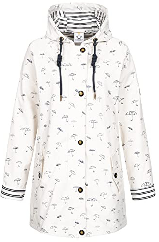 Ankerglut Damen Damen Friesennerz Regenmantel Regenjacke mit Kapuze Gefüttert Wasserdicht Wetterfest Übergangsjacke #Ankerglutbucht Regenjacke (1er Pack)