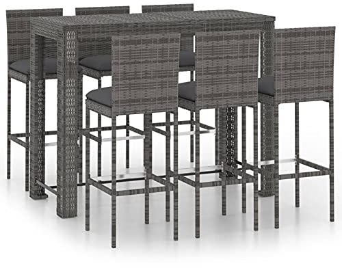Catherinol 7-TLG. Garten-Bar-Set mit Anthrazit Kissen, Bartisch Outdoor, Gartenbar, Bartisch Set, Barhocker, Stehtisch Outdoor, Bar Tresen, Bar Tisch, Gartenmöbel Set, Outdoor Theke, Poly Rattan