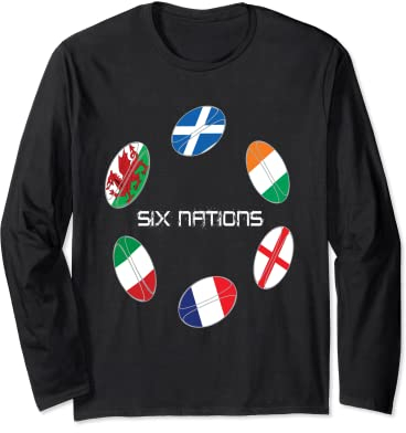 Rugby Sechs Nationen T-Shirt Langarmshirt
