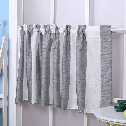 Devola schiebegardinen leinenoptik Bistrogardine Halbtransparente gestreifte gardinen grau küchengardinen modern kurzgardinen für küche Wohnzimmer Fensterschal BxH 140x60cm 1er Pack