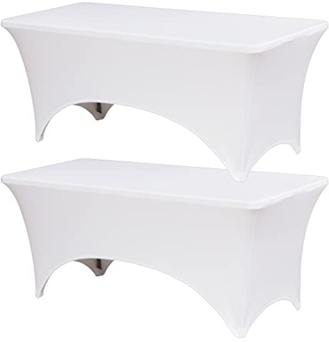 2 Stück 1.8 m Stretch-Spandex-Tischdecke, dehnbar, waschbar, rechteckig, eng anliegend, schwarz für Bankett, Hochzeit, Party, Veranstaltung, Cocktail (weiß)