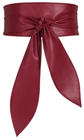 FEOYA Frauen Obi Gürtel Breiter Wickelgürtel Kleid Taillengürtel Dunkelrot S-M