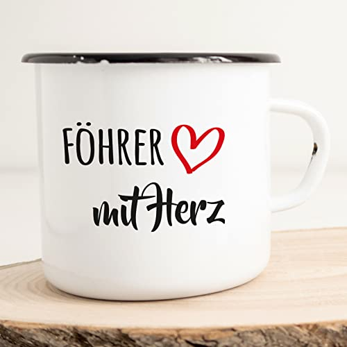 huuraa Emaille Tasse Föhrer mit Herz Geschenk Kaffeebecher Vintage 300ml Föhrer mit Herz Geschenkidee