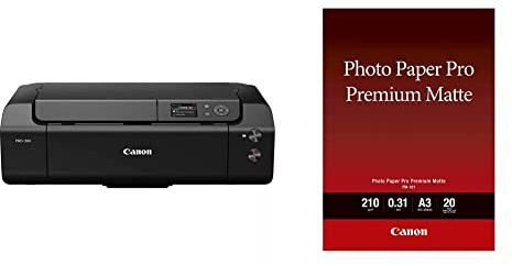 Canon imagePROGRAF PRO-300 A3+ Drucker Farbtintenstrahldrucker Fotodrucker, schwarz & Fotopapier PM-101 Premium matt - DIN A3, 20 Blatt (210 g/qm) für Tintenstrahldrucker