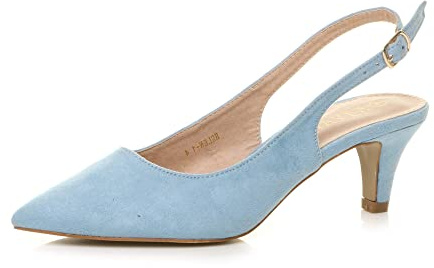 AJVANI Womens Ladies Low mid Heel 50s Slingback Buckle Pointed Court Shoes Size