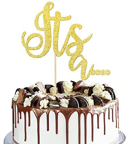 Xsstarmi 1 Pack Gender Reveal Cake Topper Assembled Glitter It's a Cake Pick Boy or Girl Cake Decorations for Gender Reveal Baby Shower Kids Boys Girls Birthday Party Supplies Gold
