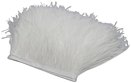 Uposao 2M Natürliche Straußenfedern Fringe Trim,Straußenfeder Borte Fransen mit Satinband für DIY Tuch Kleid nähen Handwerk Weihnachten kostüme Dekoration Halloween Federband Bastelzubehör,Weiß