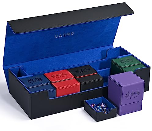 UAONO Kartendeck-Box für Yugioh MTG, 6-in-1-Karten-Aufbewahrungsbox mit Würfelablage, für mehr als 2400 Karten ohne Ärmel, inklusive 5 Kartenetuis aus PU-Leder, passend für TCG CCG Magic Sammelkarten