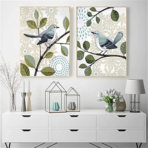 Sarah Duke 2er Poster Set, Premium Aesthetic Bilder Wandbilder, grünes Blatt und Vögel Leinwandbilder, Moderne Bilder,Wohnzimmer Schlafzimmer Wanddeko, Ohne Rahmen (50x70cm)