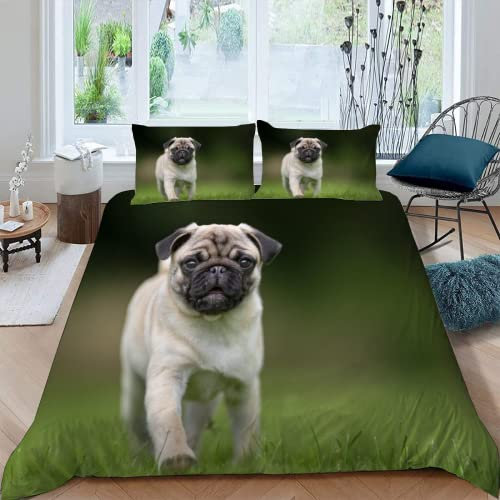 MOXINO Mops Bettbezüge für Kinder Jungen Mädchen Einzelbett 3D Tier Hund Bettwäsche 135x200 cm 2teilig Leicht Mikrofaser Bettbezug Sommer Warm Weiche Bettwaren mit Kissenbezüge 80x80