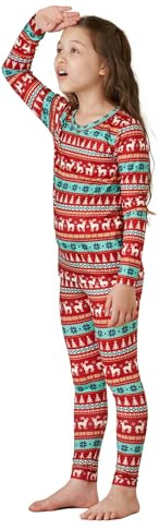 LAPASA Set Completo Termico Bambina Intimo Maglia a Manica Lunghe e Pantaloni Inverno Strato Base Due Pezzi G03 Fantasia di Natale 2 9-10 Anni