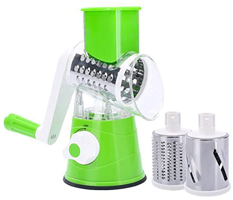 Felenny Cortador de verduras rotativo manual, cortador de tambor giratorio multifuncional con 3 tambores, para frutas, verduras, frutos secos, queso, fácil y rápido ayudante de cocina
