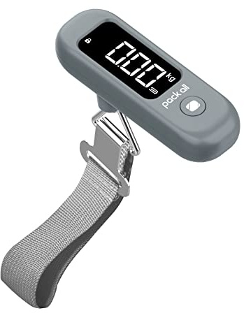 pack all 110 Lbs Digital Luggage Scale for Travel, 0.1Lb Precision | Large Backlit LCD Display, Tare Function, Handheld & Lightweight Design, Switchable Weight Units, Battery Included, Rock Grey
