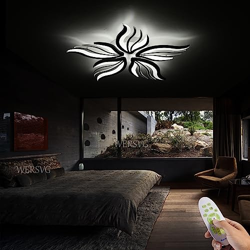 WERSVG Modern LED Deckenlampe Wohnzimmerlampe Kreatives Schwarze 5-flammig Deckenleuchte Dimmbar 3500K-6500K Mit Fernbedienung, für Wohnzimmer Schlafzimmer Küche Esszimmer flurlampe 75cm,50W