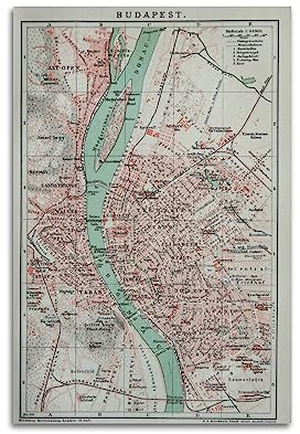 JONZA Karte Poster Europa Ungarn Budapest Vintage Karte Dekorative Malerei Leinwand Wand Und Kunst Bild Familie Schlafzimmer Dekor 16x24inch(40x60cm)