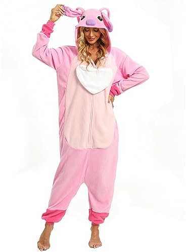 LBJR Combinaison Unisexe Adulte Pyjama Animal Cosplay Deguisement Kigurumi, Rose, M