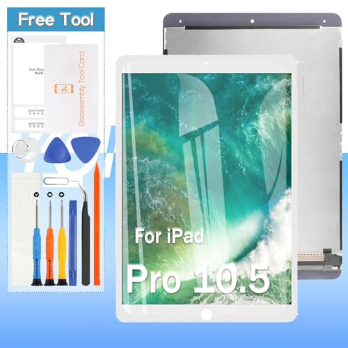 Pantalla de repuesto para iPad Pro 10.5 2017 A1701 A1709 A1852 LCD Pantalla de repuesto – 10.5 pulgadas | Blanco | Incluye herramientas de apertura y protector de pantalla
