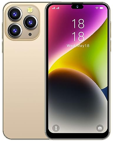 JtQtJ i15Pro Max Smartphones, Android 9.0 OS with 6.3 HD Display, Dual SIM, Dual Cameras, 16GB ROM(Expandable to 128GB),WiFi,GPS,Bluetooth,Face ID Cheap Mobile Phones (i15Pro Max-Golden)