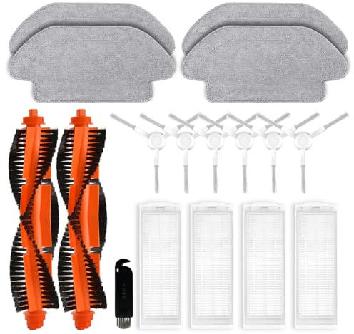 liveryde Repuestos Compatibles para Xiaomi Robot Vacuum S12 / T12, para Xiaomi Mi Robot Vacuum Mop 2S Accesorios, 2 cepillos Principales, 6 cepillos Laterales, 4 filtros Hepa, 4 paños de fregona
