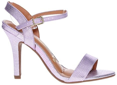 Vizzano - Sandali con tacco aperto - Scarpe da donna - Misura 38 - Colore lilla - Tacco fine 10 cm - Finitura a scaglie metalliche - Suola interna ammortizzata e suola antiscivolo
