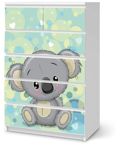 Sunnywall® Möbelfolie passend für IKEA Malm Kommode Schrankfolie Aufkleber mit Koala Motiv | blasenfrei verkleben | Kinderzimmer 6er 80 cm