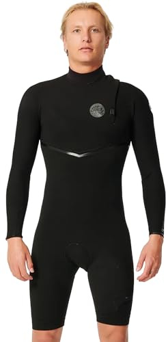 RIP CURL Mens E-Bomb 2mm Zip Free Long Sleeve Shorty Wetsuit - Black - Composition: 80% Neoprene 20% Polyamide - E6 tape