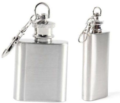 FELTECHELECTR Frasco De Acero Inoxidable Portátil De 1 Oz Y 28 Ml Con Tapa Plana Y Llavero Botella De Whisky Para Hombres Y Mujeres