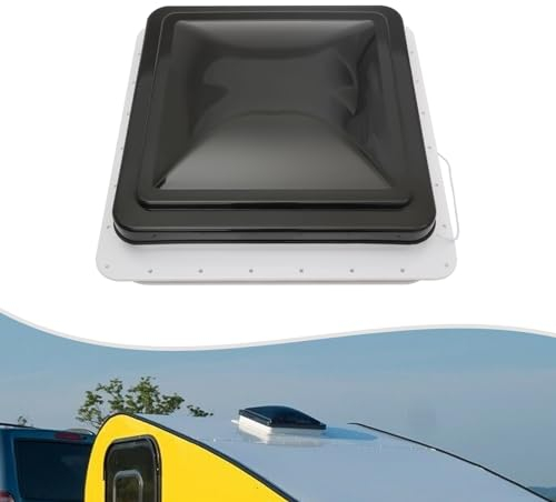 SABUIDDS Sportello per tetto 42 x 42 cm, con finestra e ventola, in plastica, per roulotte, roulotte, caravan, caravan, con aperture standard da 14 x 14 pollici, colore: bianco e nero