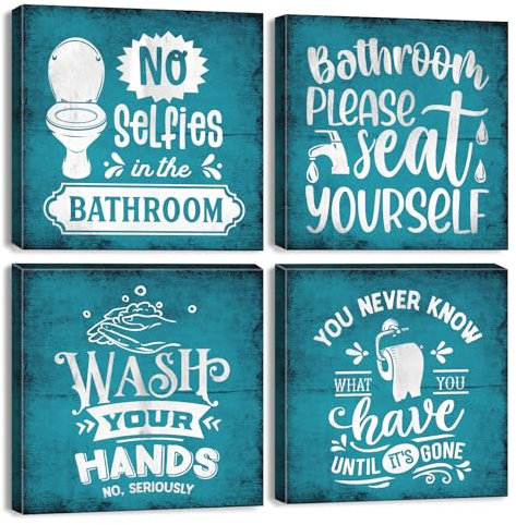 Toile murale amusante pour décoration murale d'intérieur : règles de salle de bain, toilettes, buanderie – 30,5 x 30,5 cm, bleu sarcelle