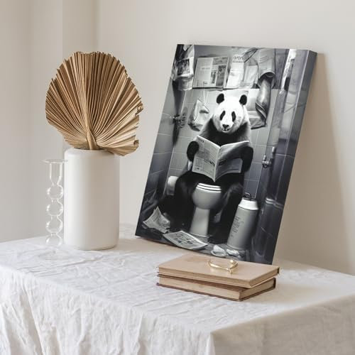 JBER Panda Leinwand Gemälde Wandkunst, geeignet für Badezimmer Dekoration, Poster Home Decor, lustige Tier Dekoration, gerahmt, 40 X 30cm